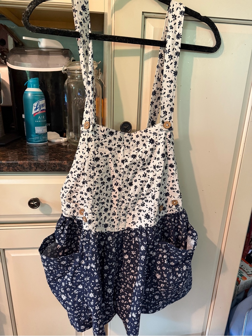 Free People Navy & White Floral Romper Overalls